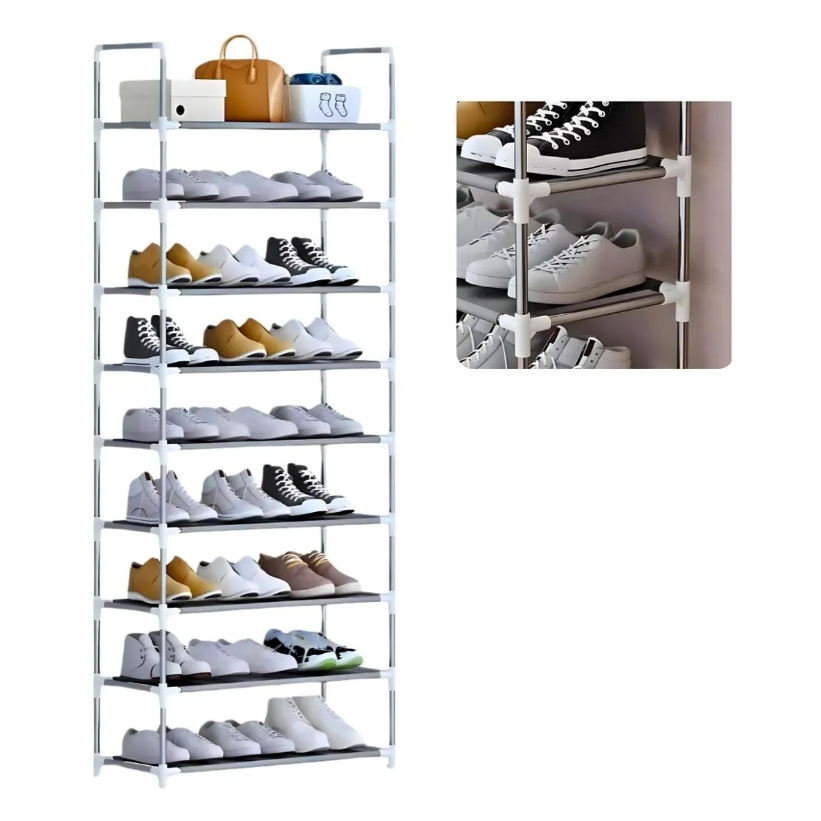 Rack Sapateira Vertical Luxo Aço Inox 9 Prateleiras 27 Pares