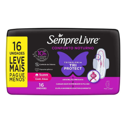 Absorvente Sempre Livre Conforto Noturno com Abas – 16 unidades