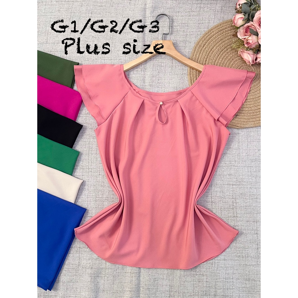 plus size blusa dois babado com botão moda feminina 08218 em Oferta na Shopee