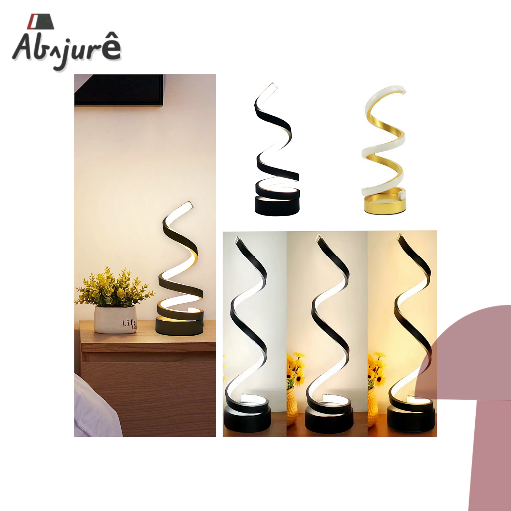 Abajur Moderno LED Minimalista 3 Cores Em 1 Luminária De Mesa Luz Noturno Espiral Cinderella Decor