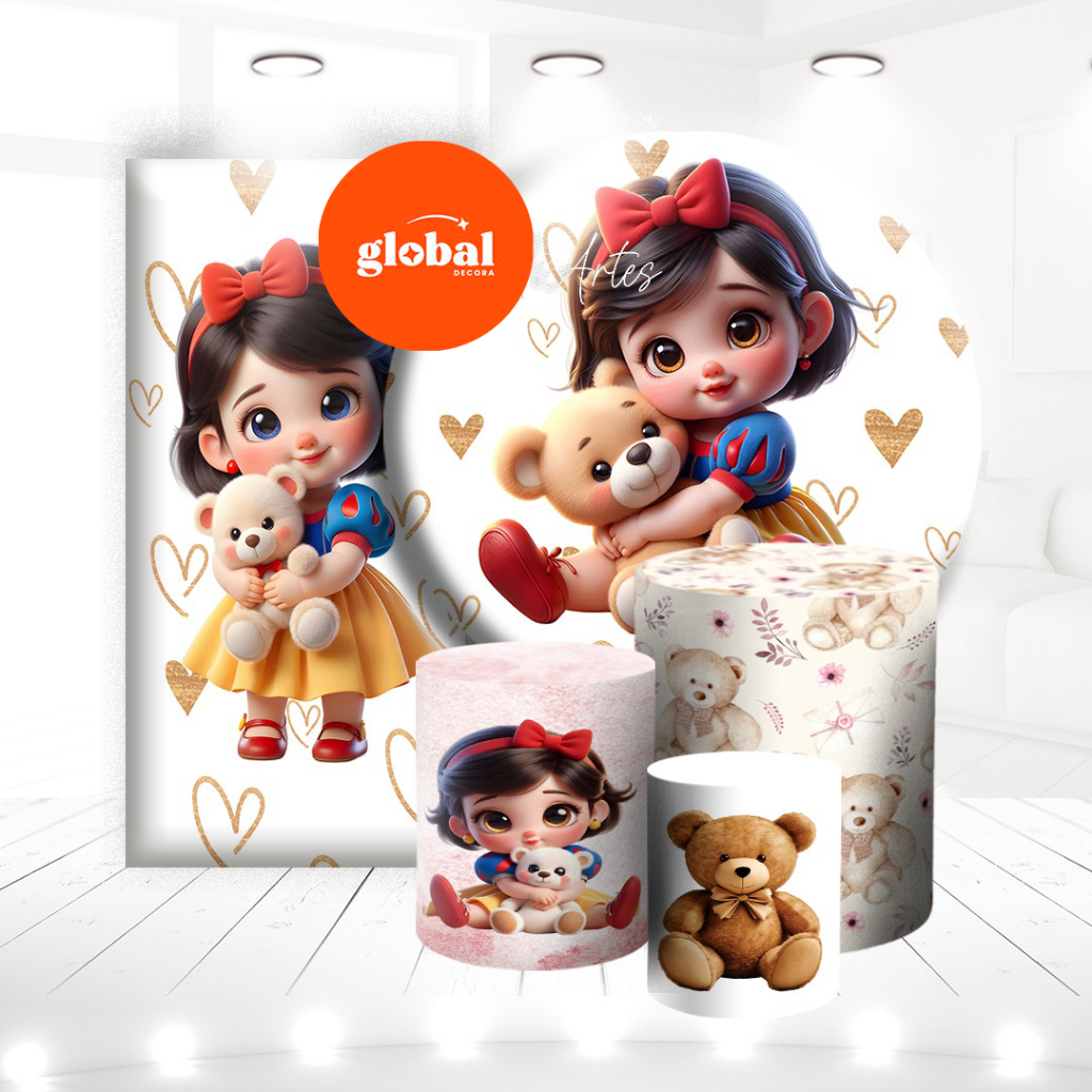 KIT CASADO PAINEIS + CAPAS CILINDROS TECIDO SUBLIMADO BRANCA DE NEVE CUTE em Oferta na Shopee