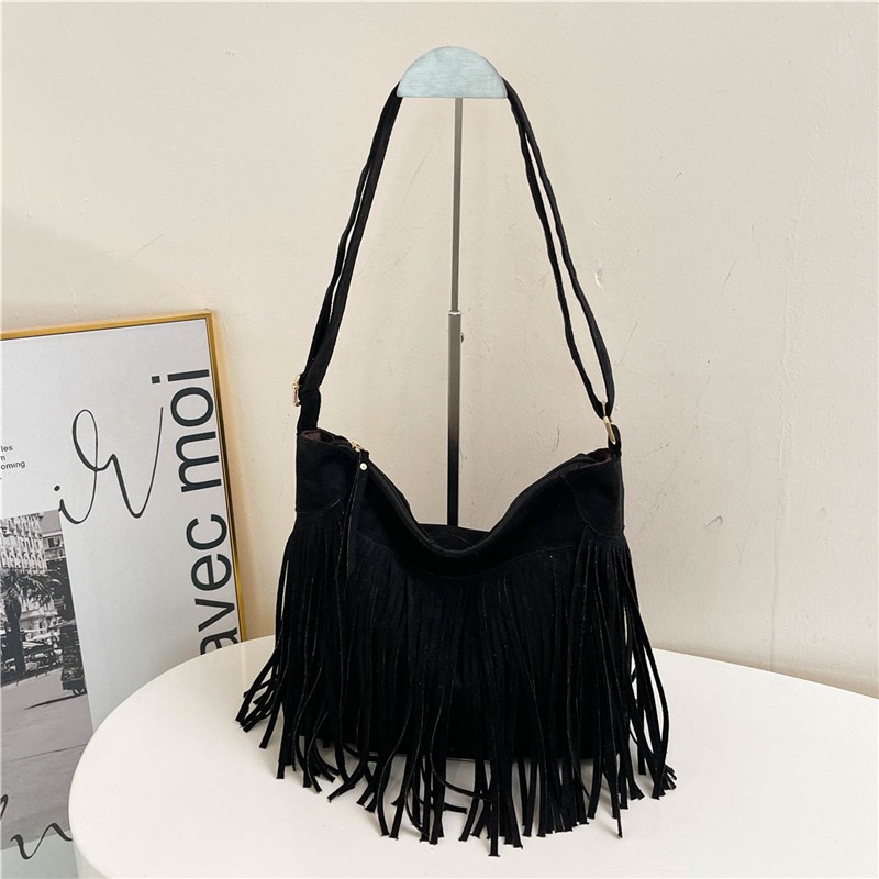 Detalhes do Bolsa Feminina Camurça Franja Ombro/Transversal Boho Chic