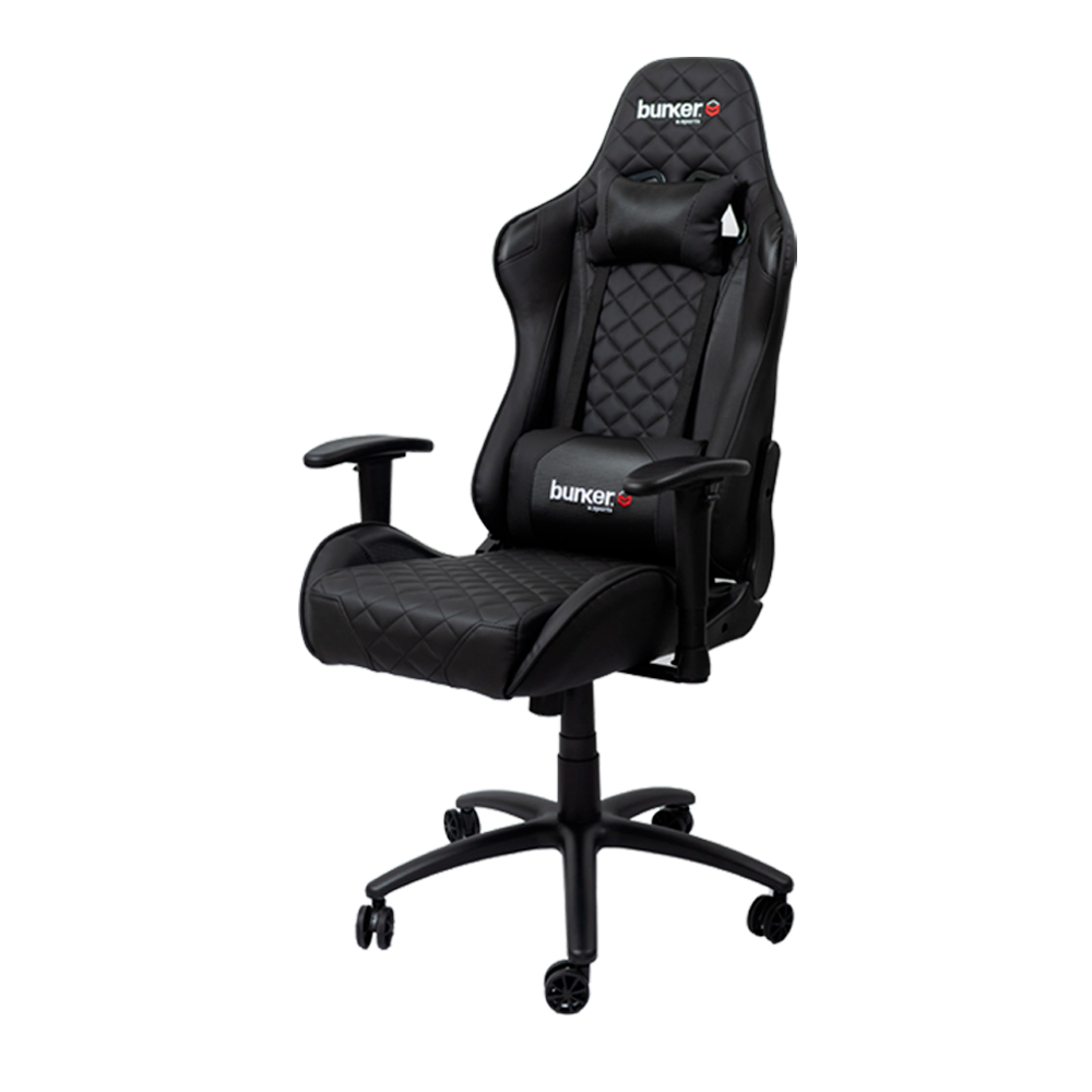 Cadeira Gamer Bunker X Preta com Revestimento em PU, Base de Ferro e Suporte até