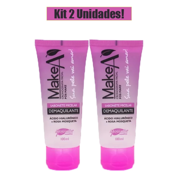 KIT 2 Sabonete Micelar DEMAQUILANTE Ácido Hialurônico e Rosa Mosqueta 100mL ALQUIMIA COSMÉTICOS