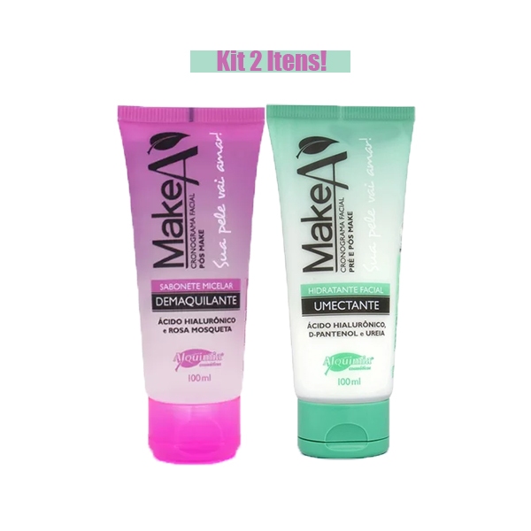 KIT 2 UNIDADES Sabonete Micelar DEMAQUILANTE + Hidratante Facial UMECTANTE 100ml ALQUIMIA COSMÉTICOS