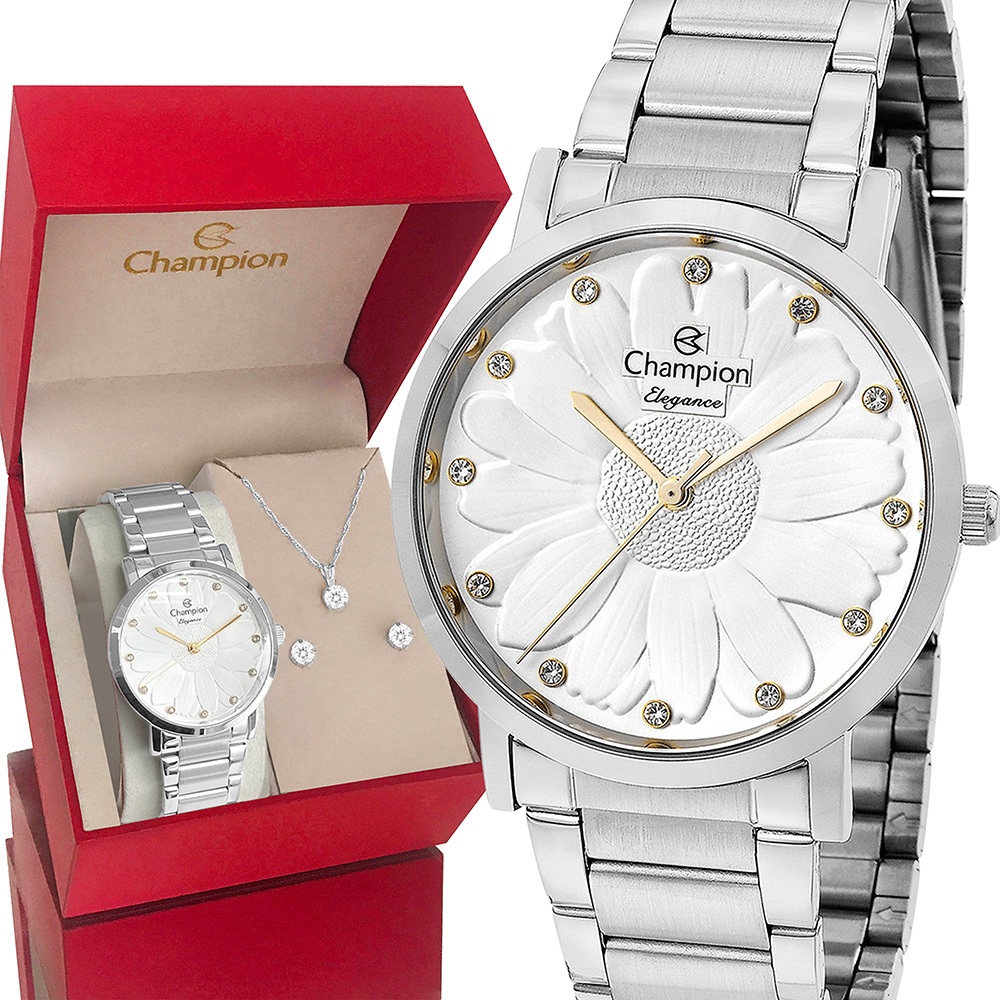 Relógio Champion Feminino Prata Luxo Prova Dágua Original em Oferta na Shopee