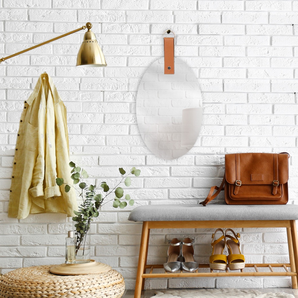 Espelho Decorativo Modelo Oval 20x30cm – Alça de Couro e Vidro Lapidado em Oferta na Shopee