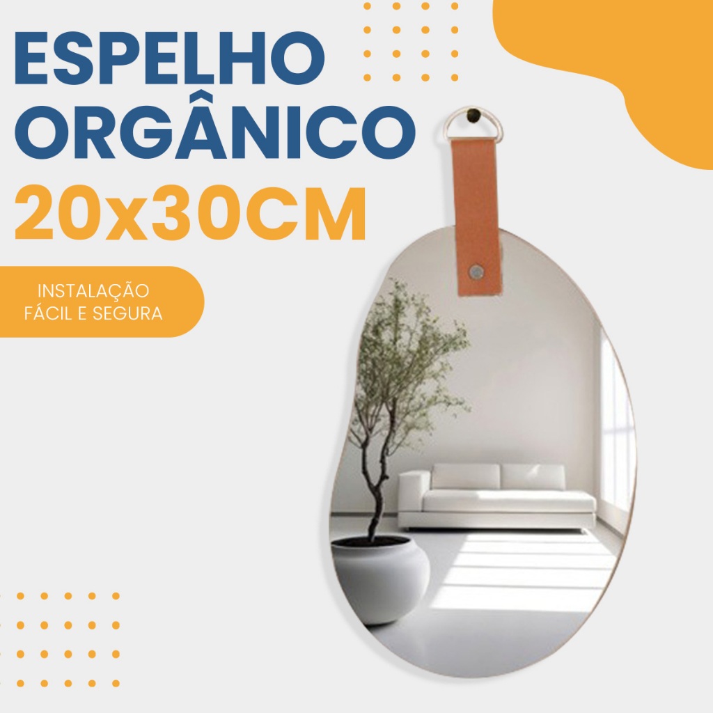 Detalhes do Espelho Orgânico Grão 20x30cm com Alça para Parede – Ideal para Lavabo, Quarto e Sala