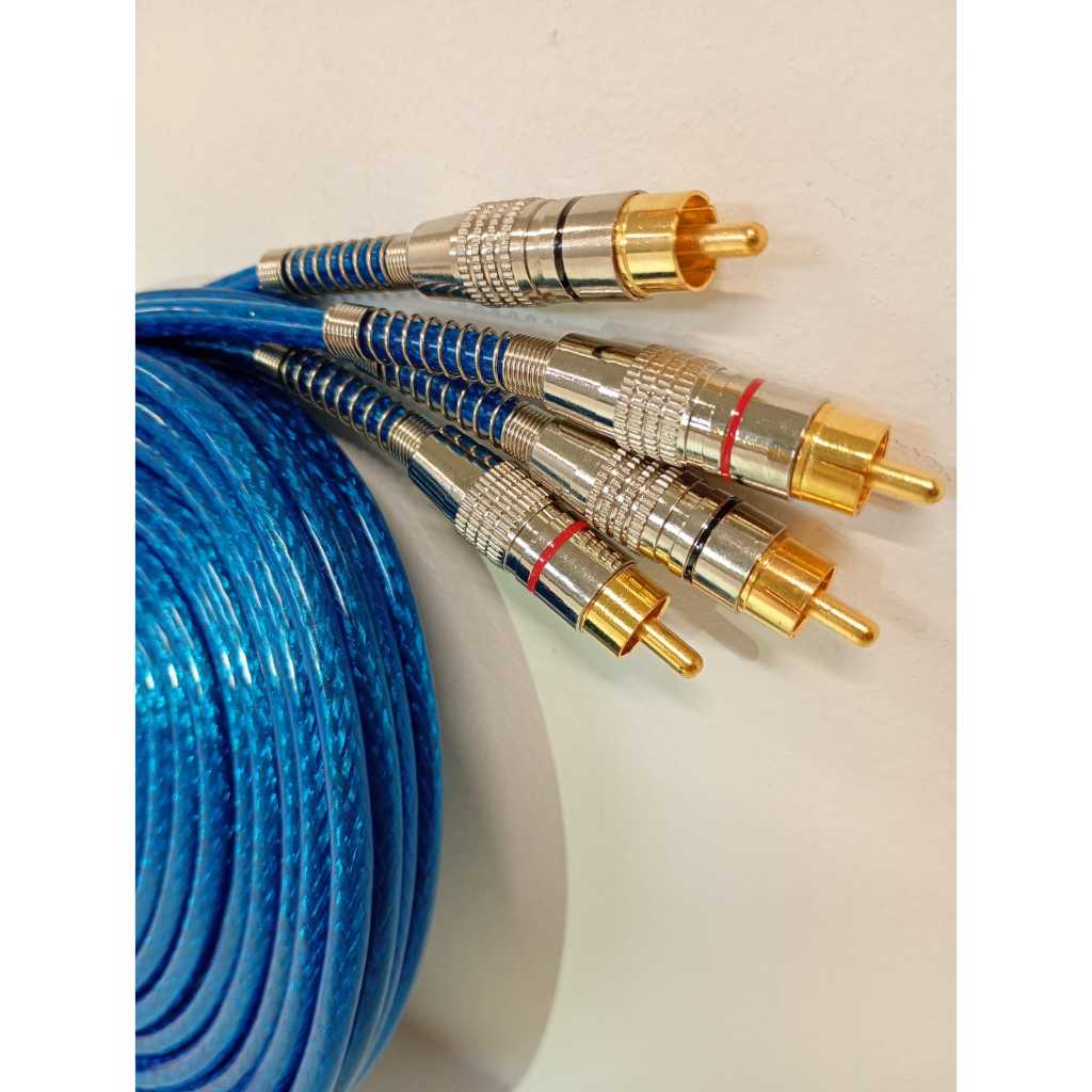 Kit Cabo Rca 5 metros + 2 Cabos Y Dupla Blindagem Azul em Oferta na Shopee