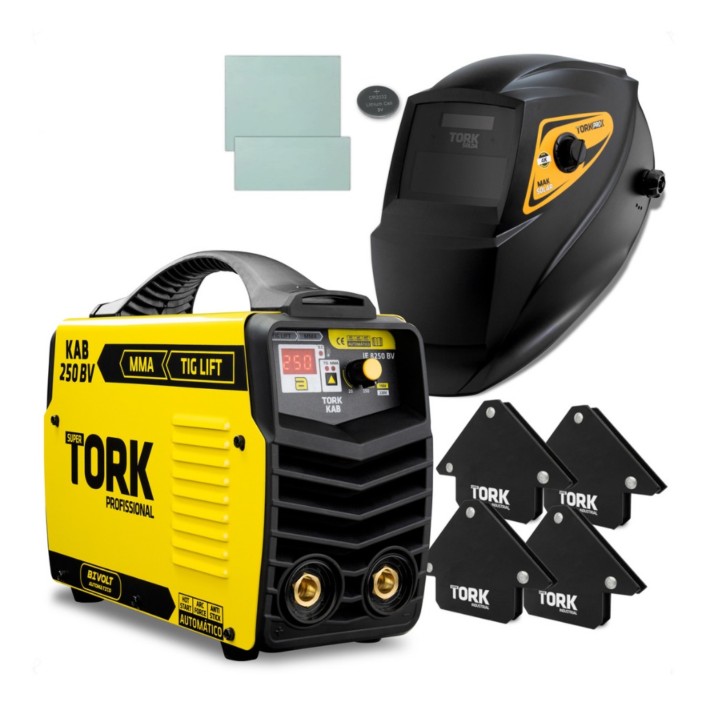 Máquina De Solda Inversora Tork Kab 250 Bivolt 250 Amperes Mma Tig + Máscara Mak Solar