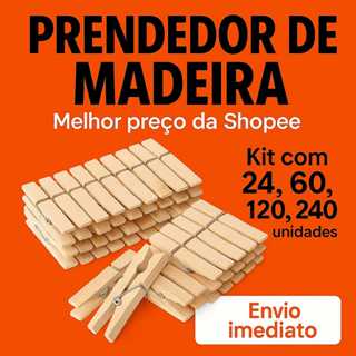 Prendedor de roupa  madeira, KIT com 24/60/120/240 UN, promoção pregador varal, resistente, grampo. em Oferta na Shopee