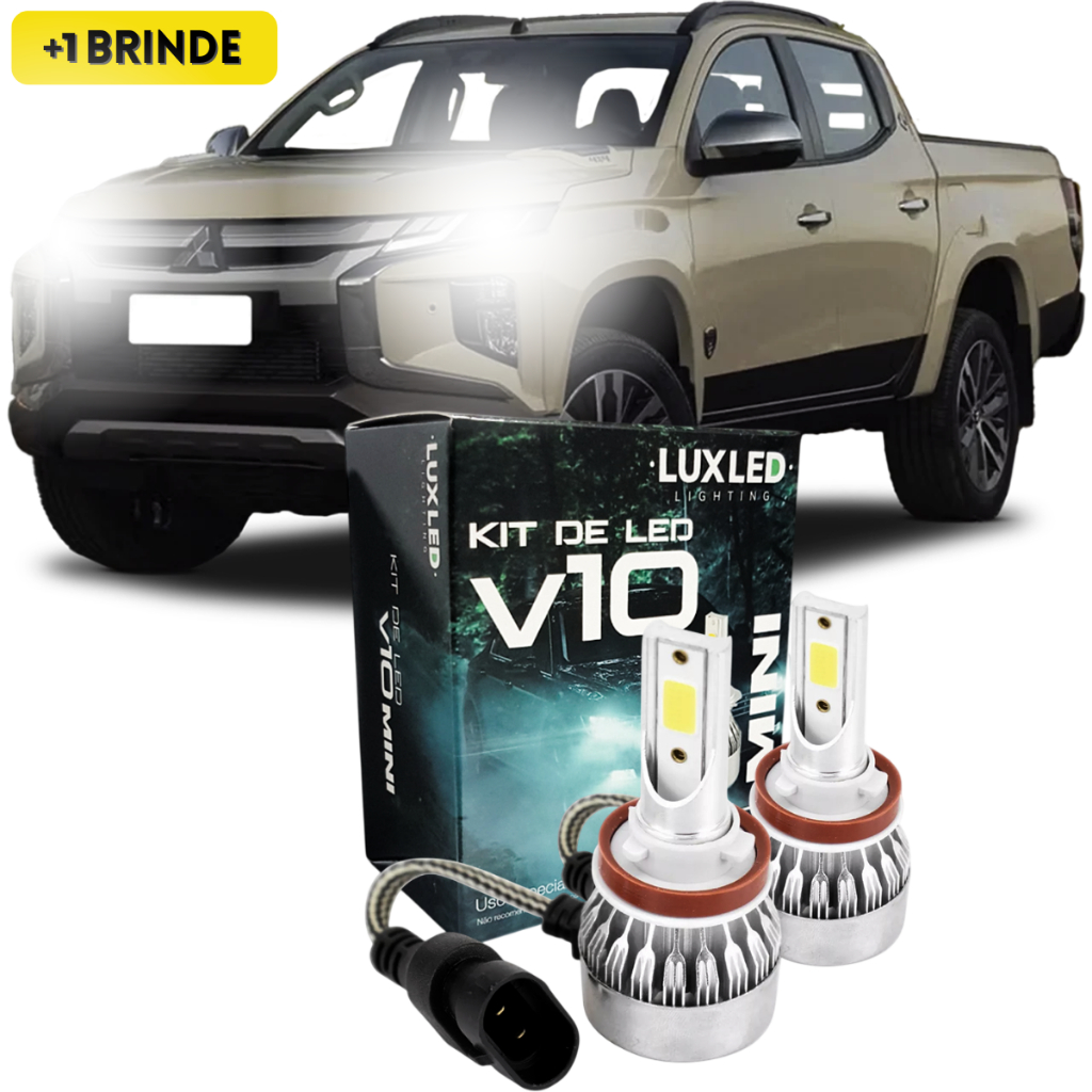 Kit Ultra Led Mitsubishi L200 Triton 2012 à 2015 Farol de Milha 6500k 20000 Lumens V10