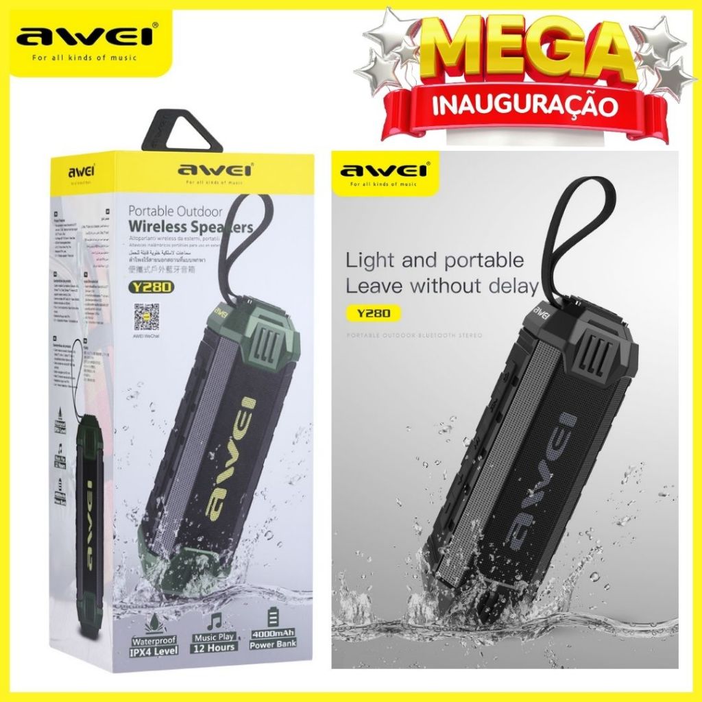 Caixa de Som com Powerbank sem fio Portátil IPX4 Y280 Awei