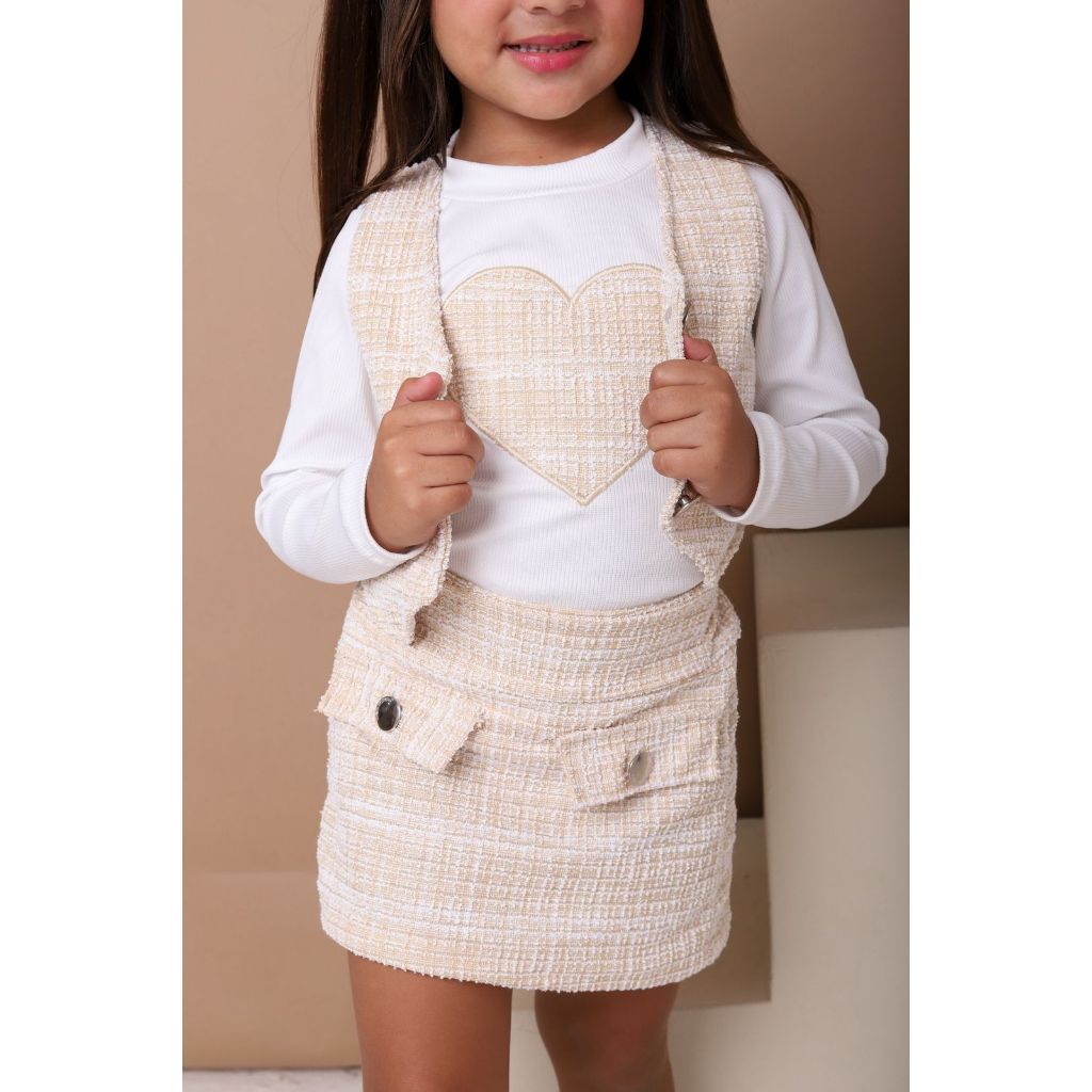 Conjunto Infantil  Tweed  Luxo 3 Peças /Saia  + Blusa  + colete (Moda Blogueira/ outono/Inverno) LUXO em Oferta na Shopee