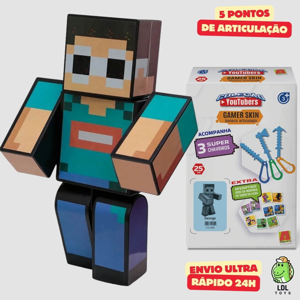 Boneco George 25cm Articulado Acompanha 3 Chaveiros Youtuber Streamer Original Algazarra em Oferta na Shopee