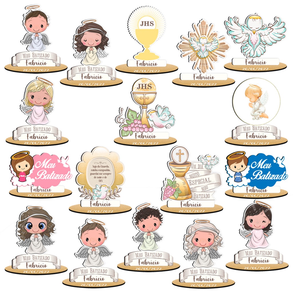 Centro De Mesa Batizado e Eucaristia Personalizado Nome Idade 15cm Lembrancinha Decoração Enfeite