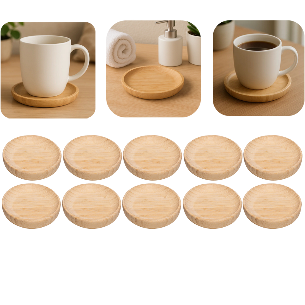 Kit 10 Mini Pratos Pires De Bambu 100% Natural Verona 11cm Petisqueira Multiuso Luxo Casa Mesa Lyor