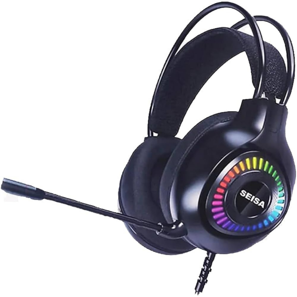 Fone De Ouvido Headset Gamer Led Rgb Evolut Seisa SQ-GM19 Preto Rainbow Com Microfone Pc Celular