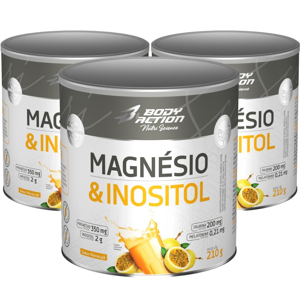 Kit 3x Magnésio e Inositol Taurina Melatonina 210g Bodyaction - Health