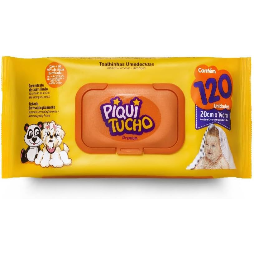 Lenço Umedecido Piquitucho Premium com 120 unidades em Oferta na Shopee