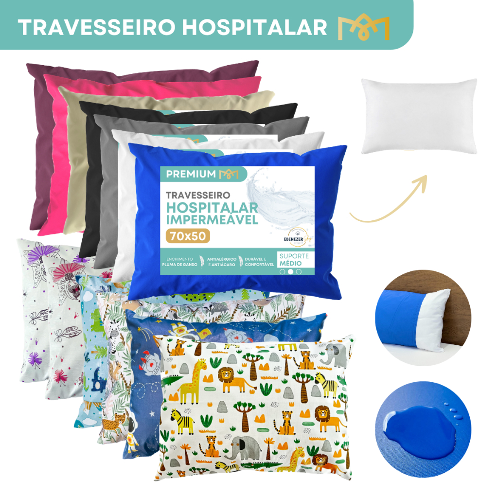 Travesseiro Toque Pluma De Ganso + Protetor Hospitalar Impermeável Antialérgico Antiácaro Resistente