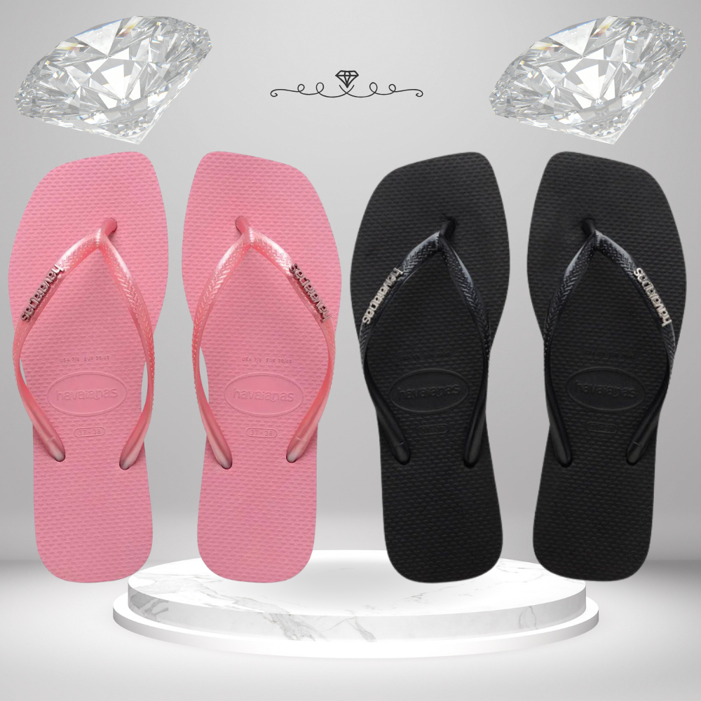 Chinelo Slim Square Logo Metálico Preto e Rosa Chiffon Feminino Lindíssimos em Oferta na Shopee