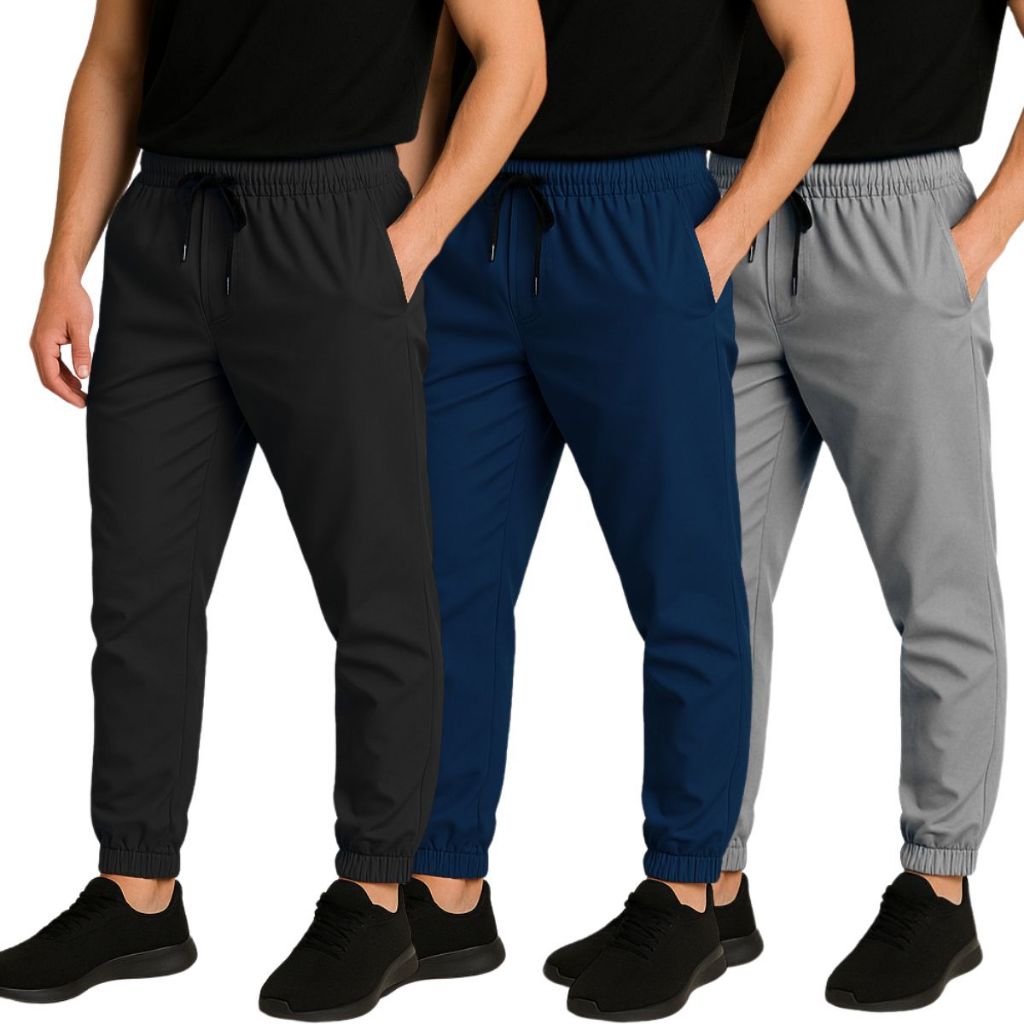 kit 03 calças masculina poliéster academia elastano moda fitness inverno variadas