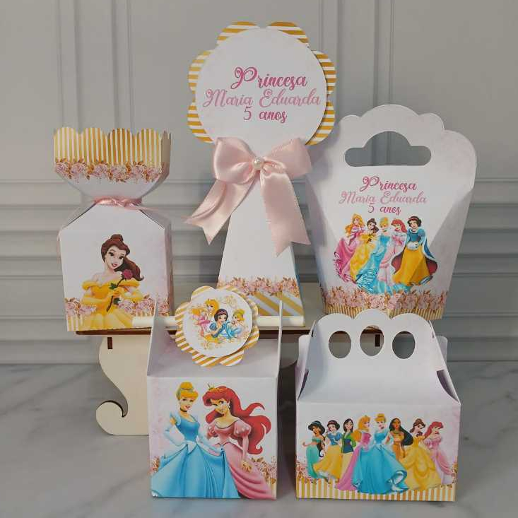Kit Festa Princesas da Disney PEGUE E MONTE Caixa Personalizada Caixa - Lembrancinha - Aniversário