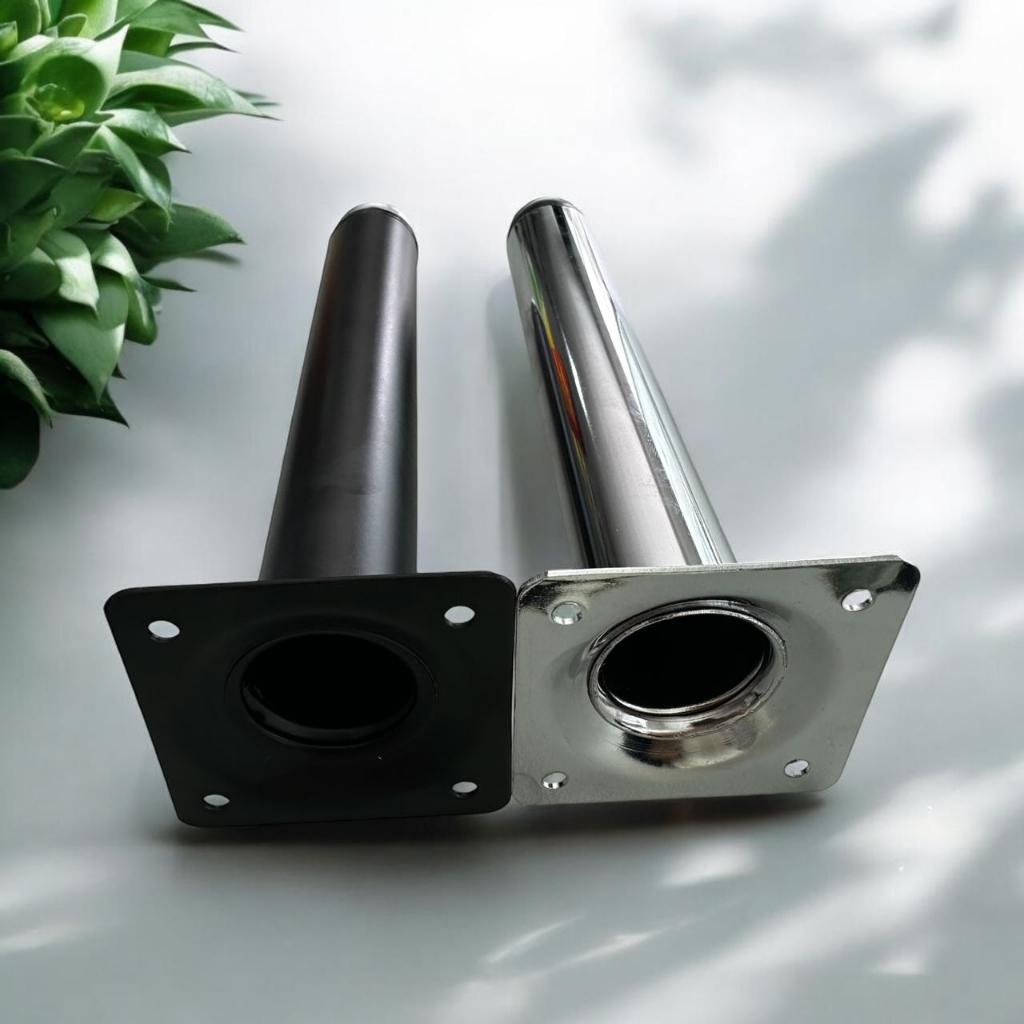 10 Pes Tubulares Metalicos 20cm Para Sofa Poltrona Rack Com Sapata Niveladora Cromada  e Preto