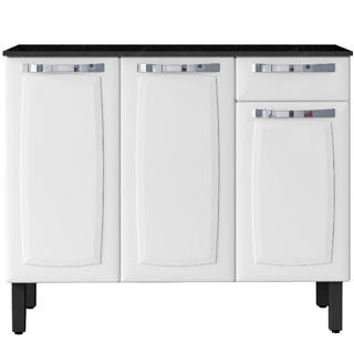 Balcão Armário Cozinha Itatiaia Rose com tampo 3 Portas 1 Gaveta Branco em Oferta na Shopee