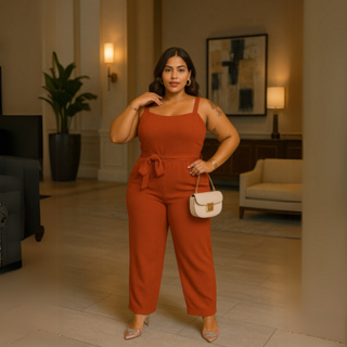That Girl Plus Macacão De Alcinha e Cinto com Amarração Plus Size Social Veste do 46 ao 48 em Oferta na Shopee