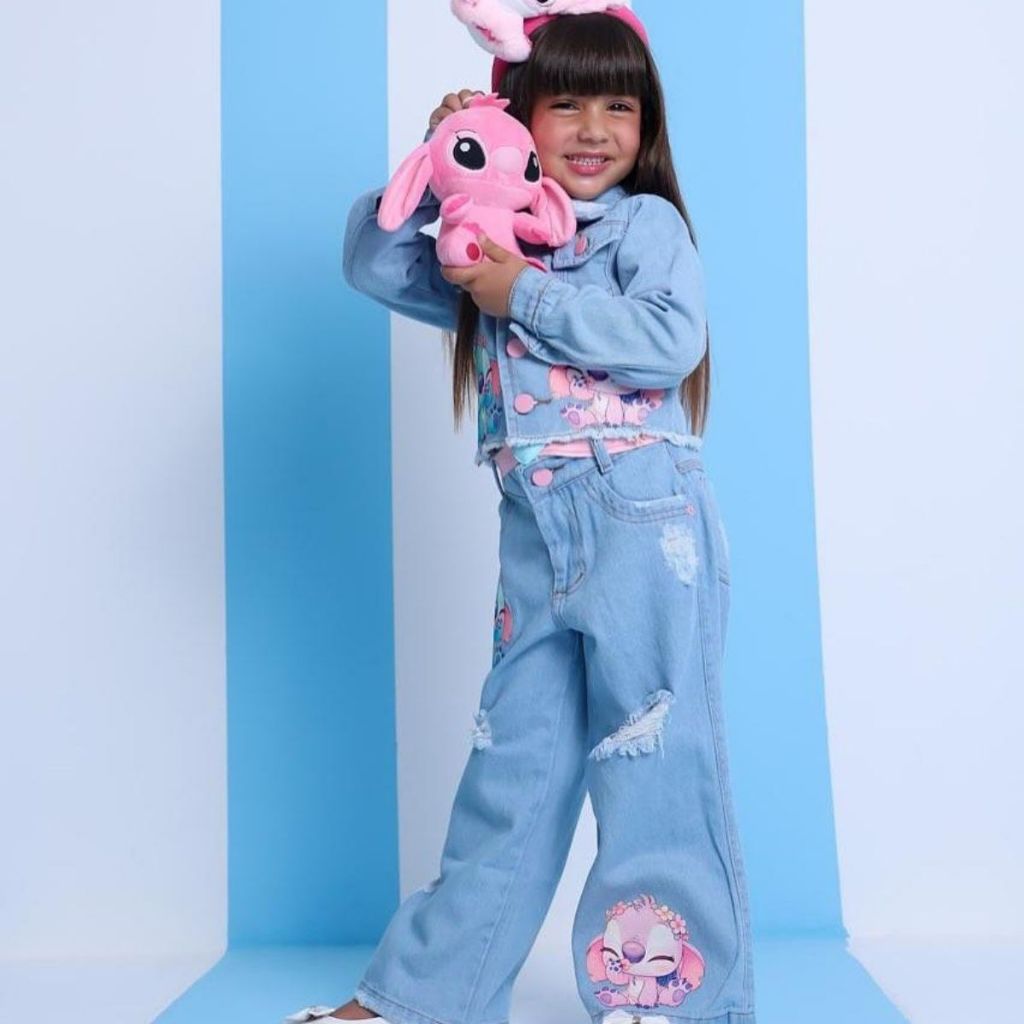 Conjunto Infantil para meninas 1-10 anos Calça e Casaco jeans Coleção mais vendida
