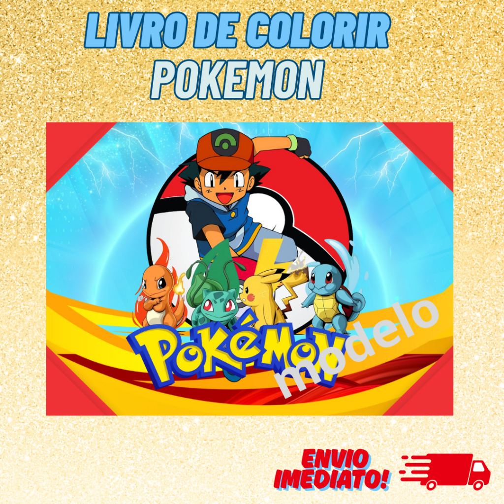 Livro Colorir Pokemon (Estilo Bobie Gods) - 50 Folhas de Sulfite + Capa Flexível +Folha Antimancha +