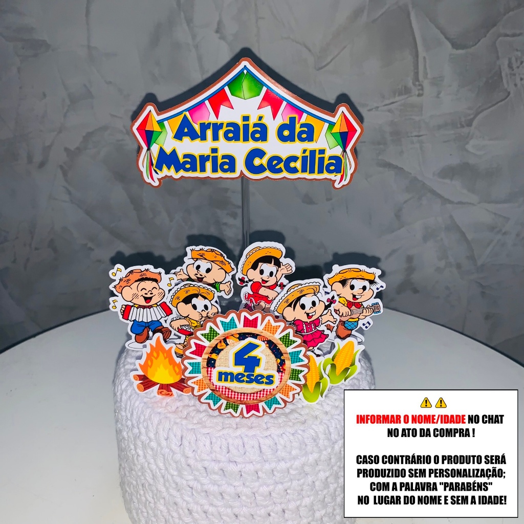 Topo de Bolo - Topper de Bolo Personalizado Aniversário  Mesversario Festa Junina Arraia