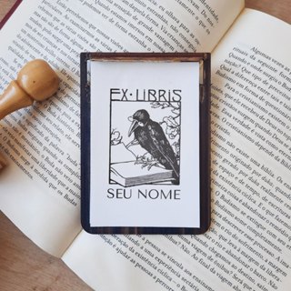 Carimbo Ex Libris Corvo Leitor Carimbo para Livro Biblioteca Particular Acervo Pessoal em Oferta na Shopee