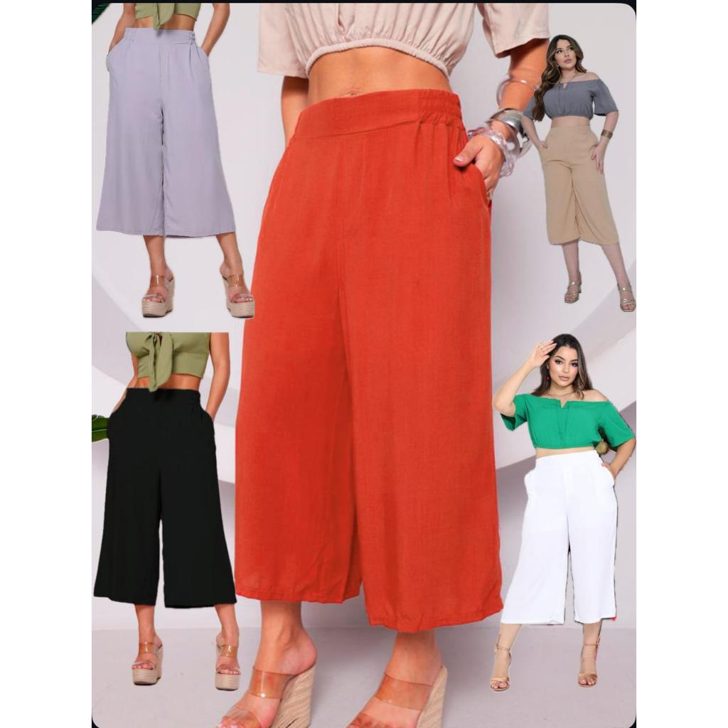 Calça Pantacourt/Pantalona Cintura Alta Viscolinho Tam.. M  G  GG em Oferta na Shopee