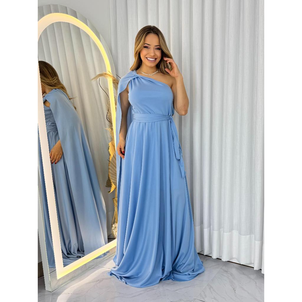 Vestido Nula Manga Capas longa com Fenda na laterais Elegante Festa Madrinhas Casamento Formaturas