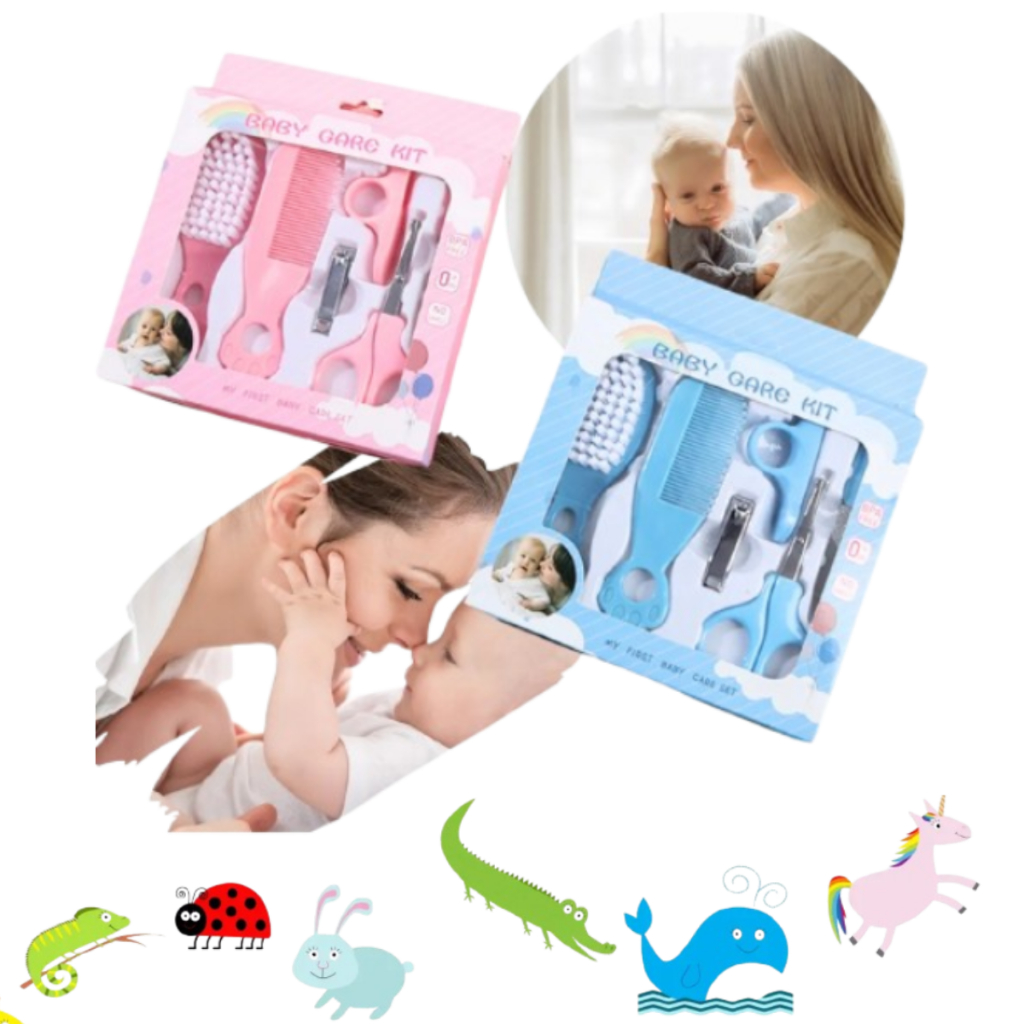 Kit Higiene Infantil 6 Peças Cuidados Bebe Recém Nascido Cortador de Unha Escova de Cabelo Tesoura
