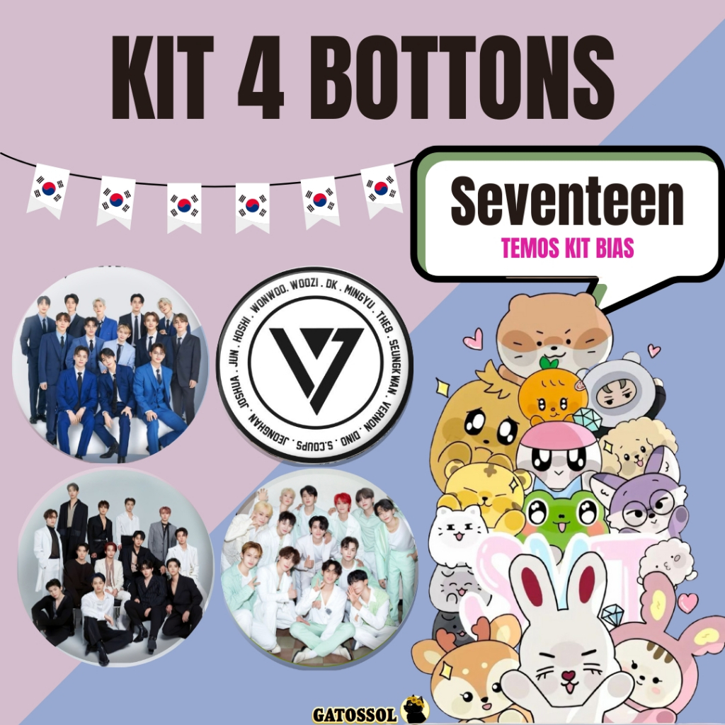 KIT Seventeen BIAS 4 Bottons 4,5CM Broche KPOP-IDOL-COREANO- Bottom/botton Boton Buton alfinete Boton Button Pin Botum
