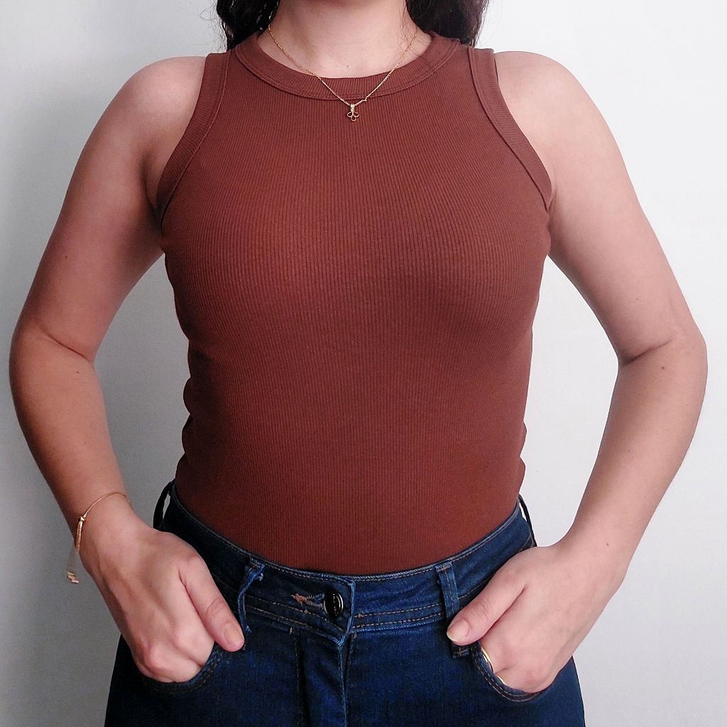 Regata Canelada Feminina Blusa Ribana Algodão Estilosa Tendência