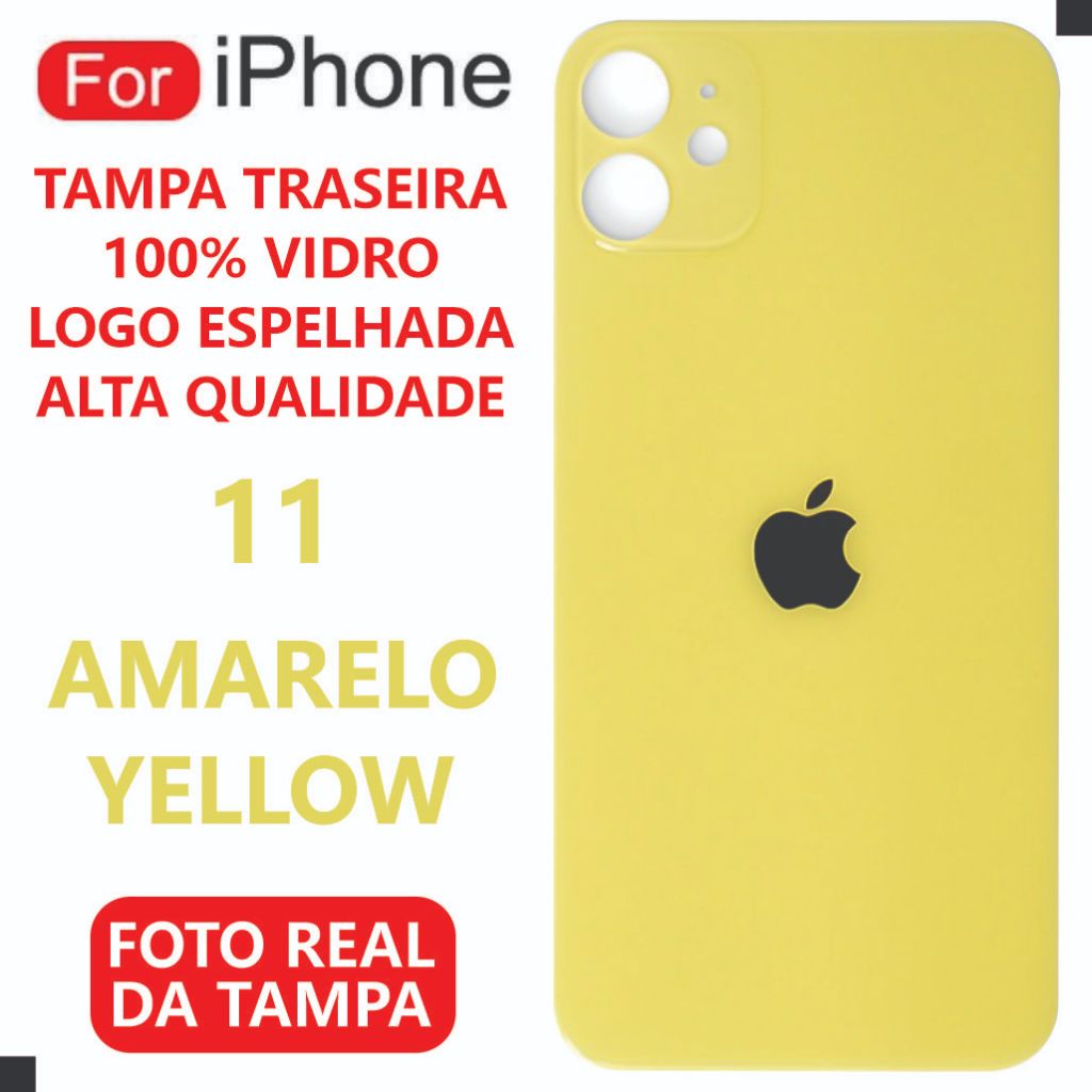 Tampa Traseira iPhone 11 Furo da Câmera Maior, 100% Vidro + Adesivo Cola Dupla Face