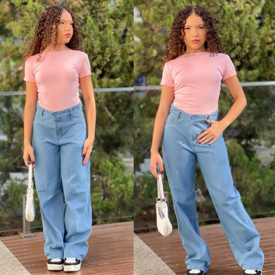 Calça Jeans Wide Leg Moda Blogueira Infanto Juvenil Destroyd Com Regulagem Na Cintura Premium em Oferta na Shopee