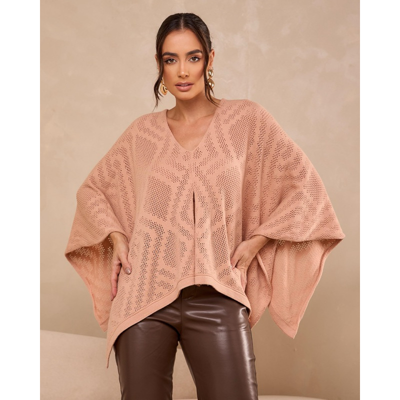 Capa Poncho Kimono de Bico Blusa Feminina Tricot Leve Modal