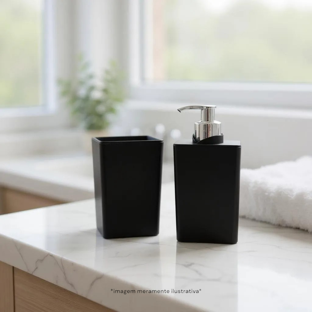 KIT Banheiro Lavabo Porta Sabonete e Escova de Dente  Dosador Sabonete Liquido