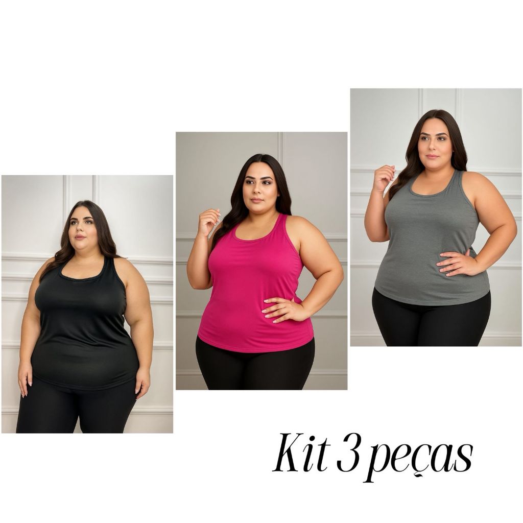 Regata kit 3 PLUS SIZE Dry fit Feminina LISA Nadador Musculação Academia Fitness Ginastica