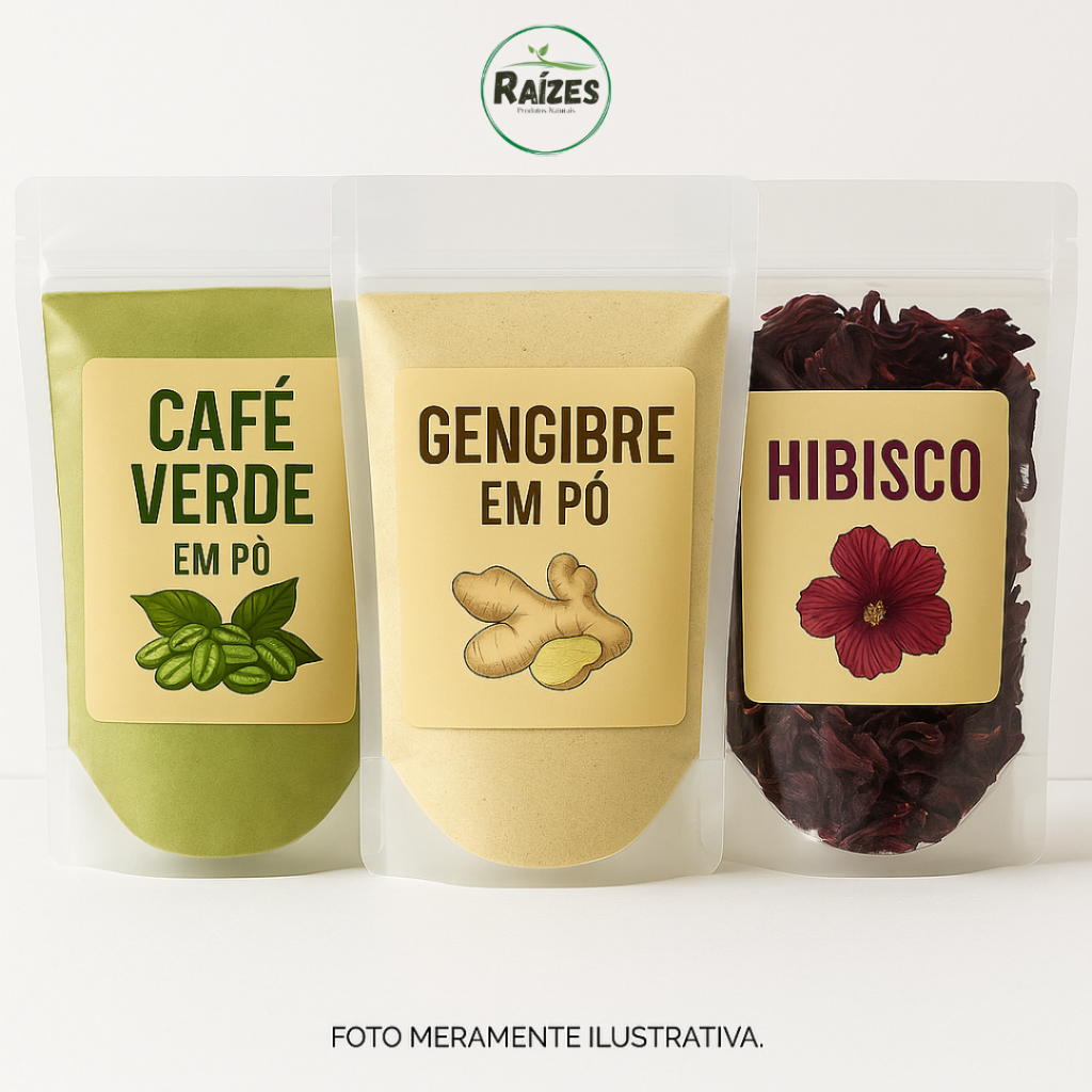 Café Verde, Gengibre em Pó e Hibisco Flor - 100g cada