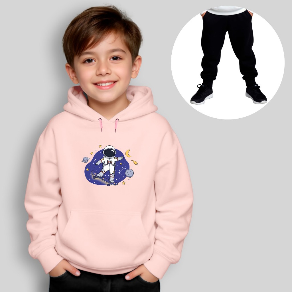 Conjunto Moletom Infantil Inverno Astronauta Skate Espaço Menino Menina Unissex Roupa Kids
