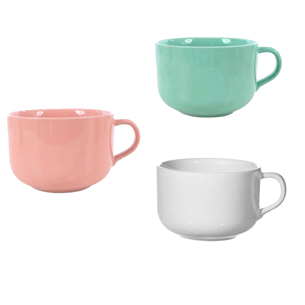 Conjunto 03 Canecas De Cerâmica Grande Para Café Sopas Caldos Cereal Sobremesas 450ml Color Presente em Oferta na Shopee
