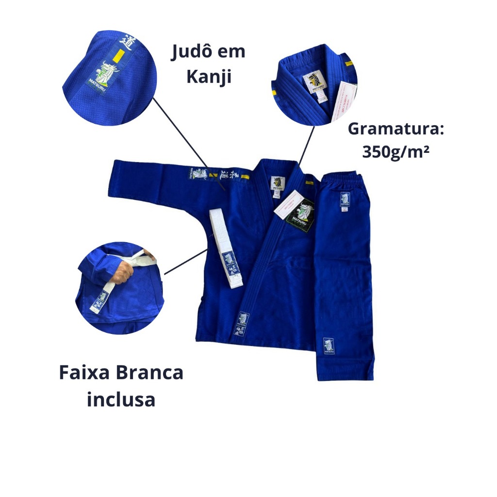 Kimono Judô Judogi Matsuru 350g/m² com Faixa Branca em Oferta na Shopee