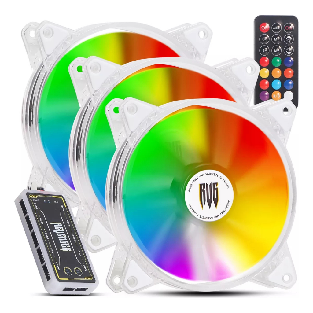 Kit Cooler 3 Fan Rgb Pc Cpu 120mm Argb Controlador Ventoinha G-VR334K MAXIMUS ARGB